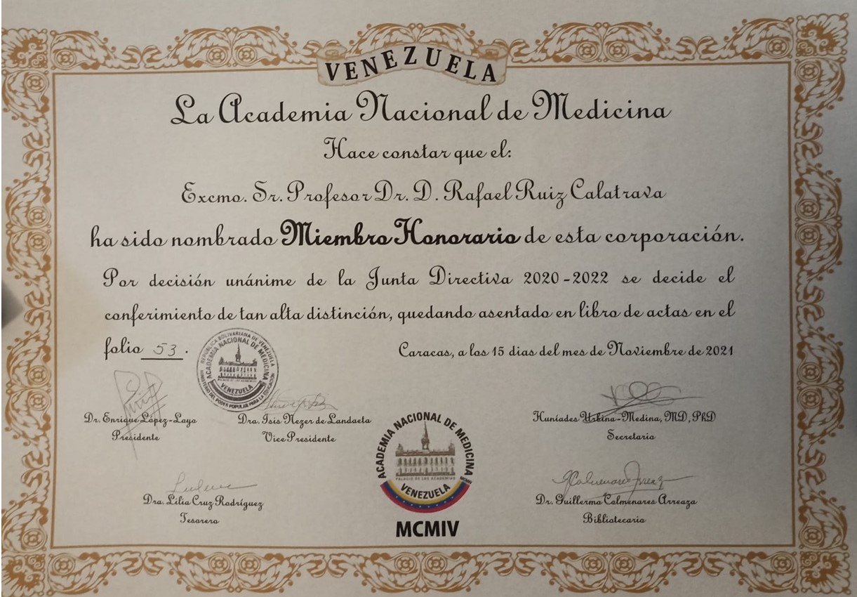 El Subdirector de IDUE-UDIMA, del que ADADE/E-Consulting es colaborador, ha sido nombrado Miembro Honorario de la Academia Nacional de Medicina de Venezuela  