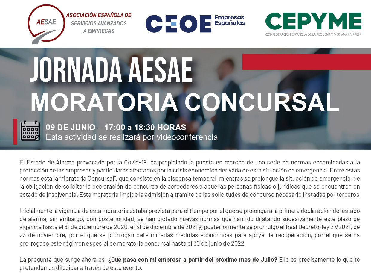 JORNADA AESAE MORATORIA CONCURSAL | Sala de prensa Grupo Asesor ADADE y E-Consulting Global Group